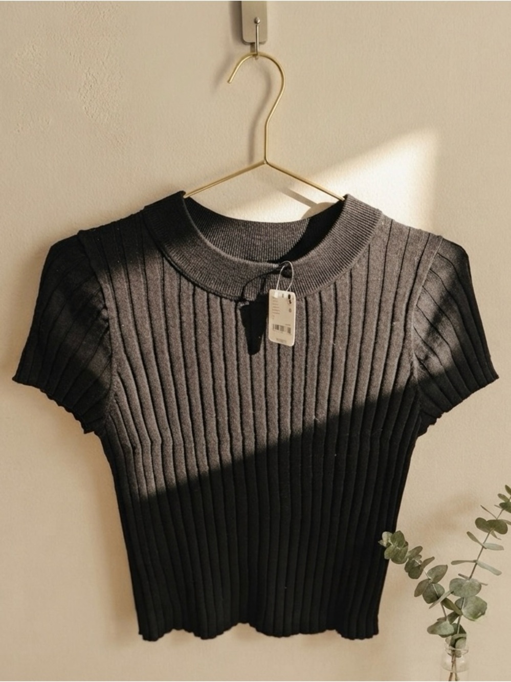 Free People Charcoal Black Ribbed Short Sleeve crop top Top
